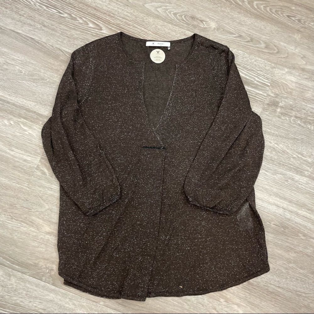 Monari Italy Relaxed Fit Lurex Knit Top Made with Swarovski Crystal Cut Sleeves